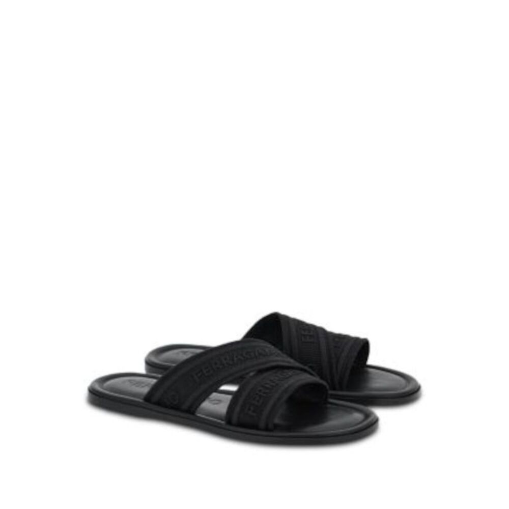 FERRAGAMO Womens Black Asymmetric Strap Laurene Open Slide Sandals Shoes 11